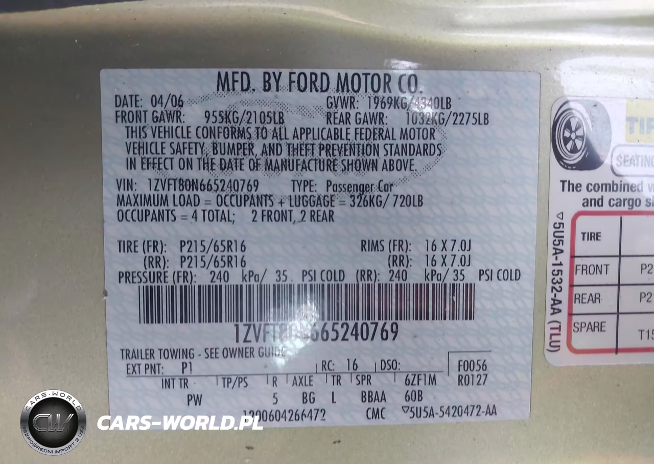 2006 Ford Mustang V6 VIN:1ZVFT80N665240769 - 9