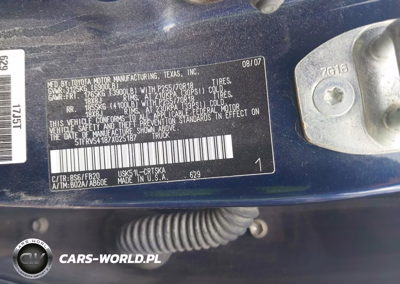 2007 Toyota Tundra Sr5 V8 VIN:5TFRV54187X025187 - 9