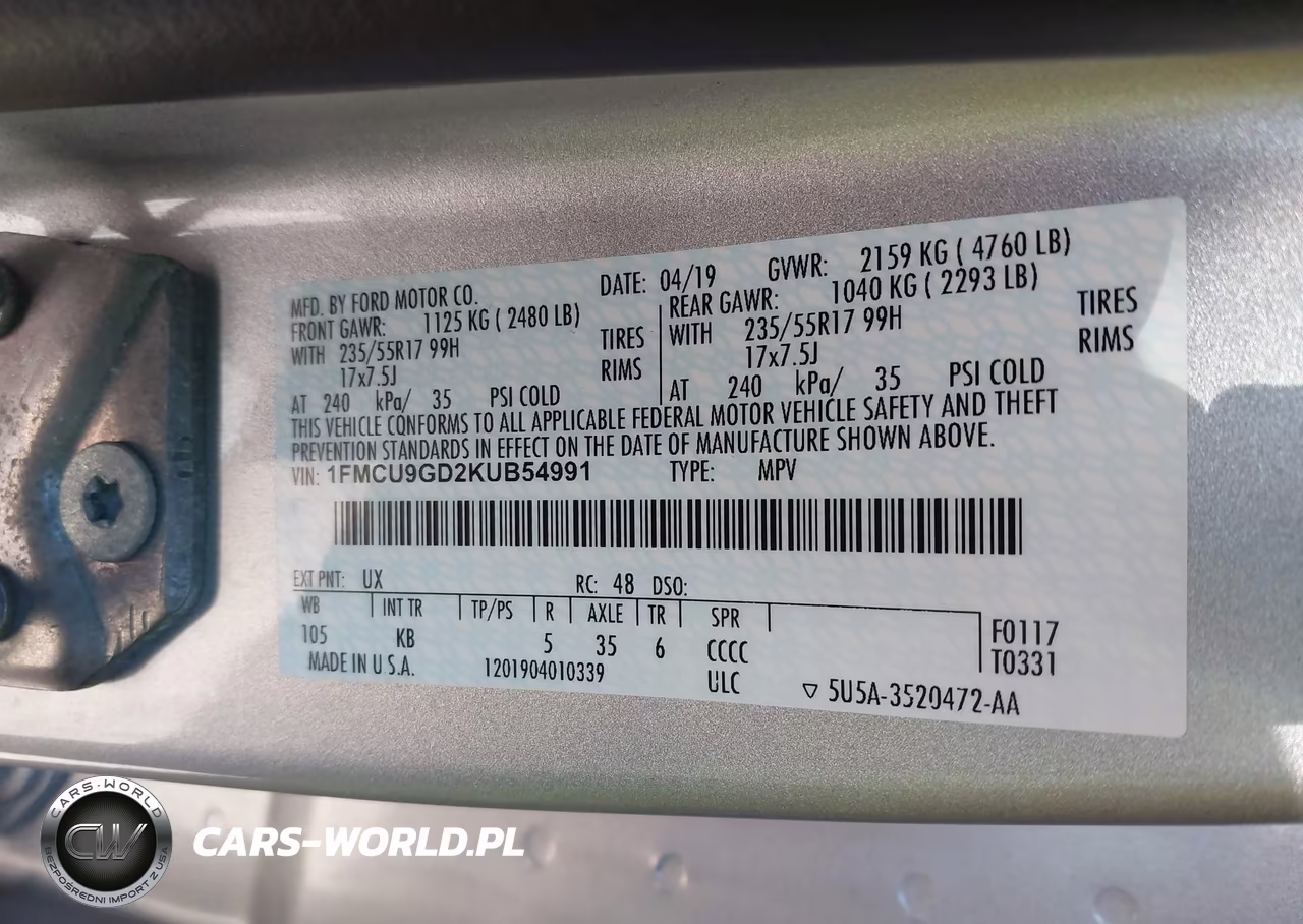 2019 Ford Escape Se VIN:1FMCU9GD2KUB54991 - 9