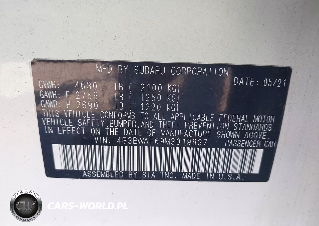 2021 Subaru Legacy Premium VIN:4S3BWAF69M3019837 - 9
