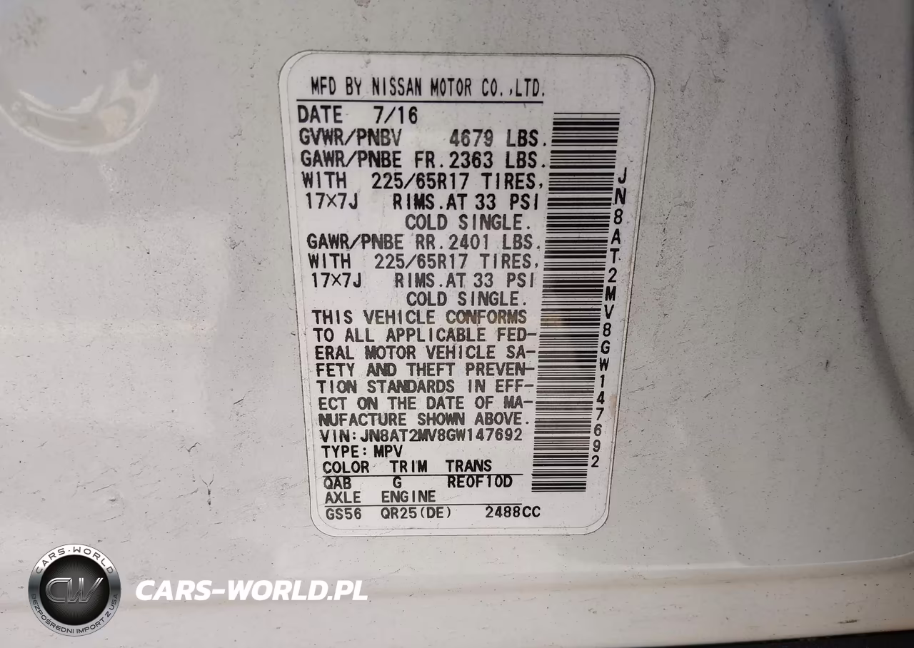 2016 Nissan Rogue Sv VIN:JN8AT2MV8GW147692 - 9