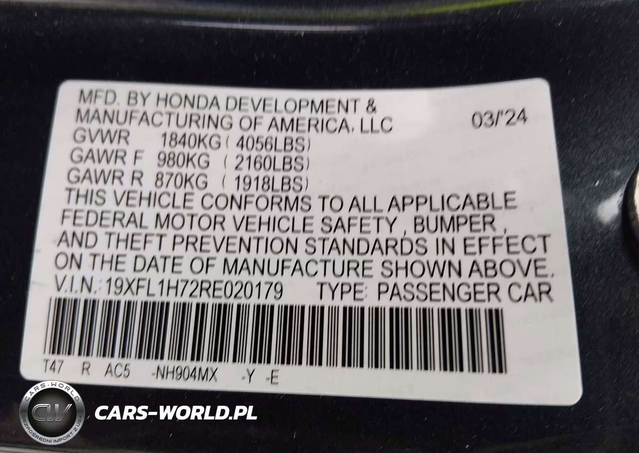 2024 Honda Civic Ex-L VIN:19XFL1H72RE020179 - 9