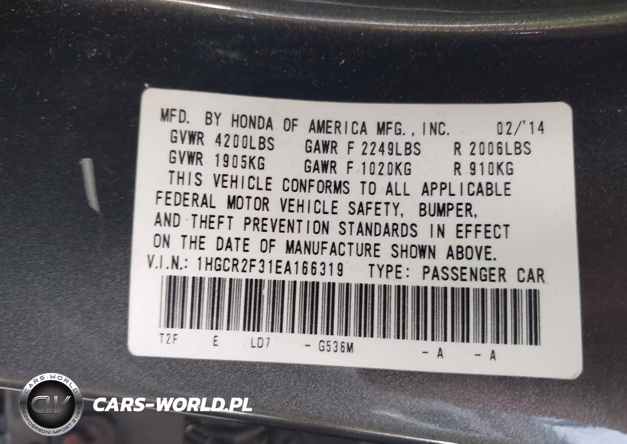 2014 Honda Accord Lx VIN:1HGCR2F31EA166319 - 9