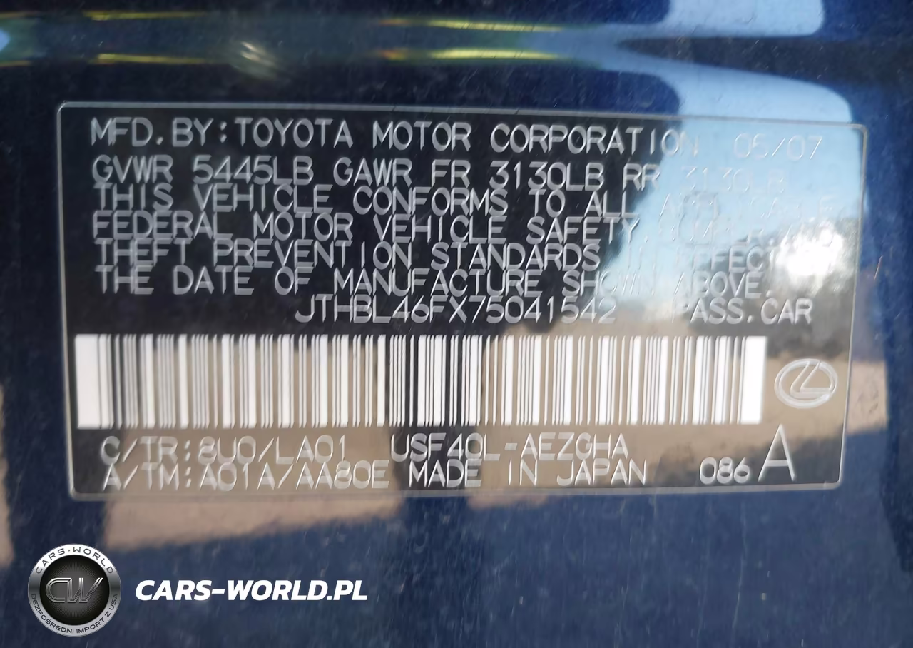 2007 Lexus Ls 460 VIN:JTHBL46FX75041542 - 9