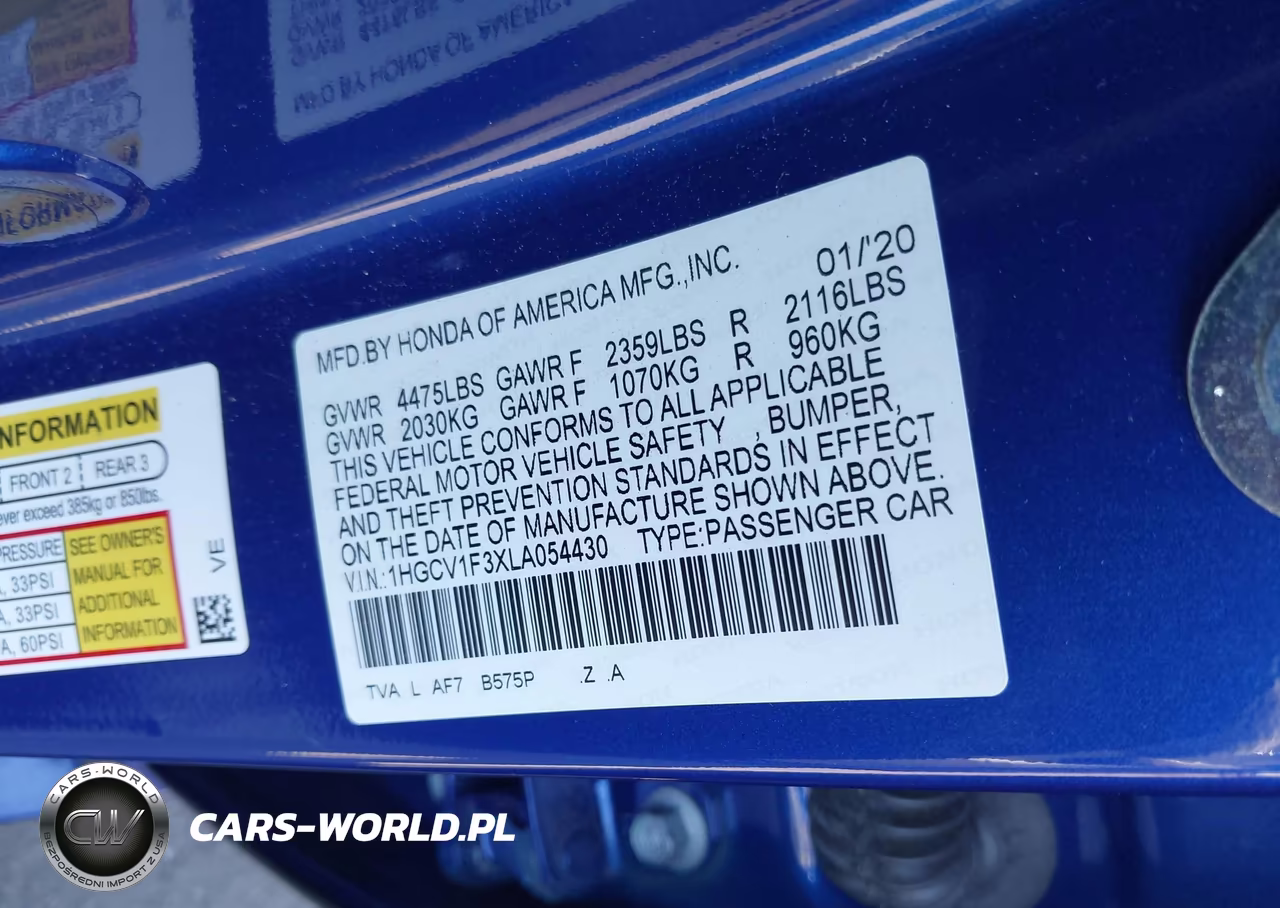 2020 Honda Accord Sport VIN:1HGCV1F3XLA054430 - 9