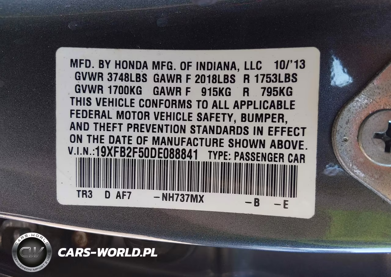 2013 Honda Civic Lx VIN:19XFB2F50DE088841 - 9