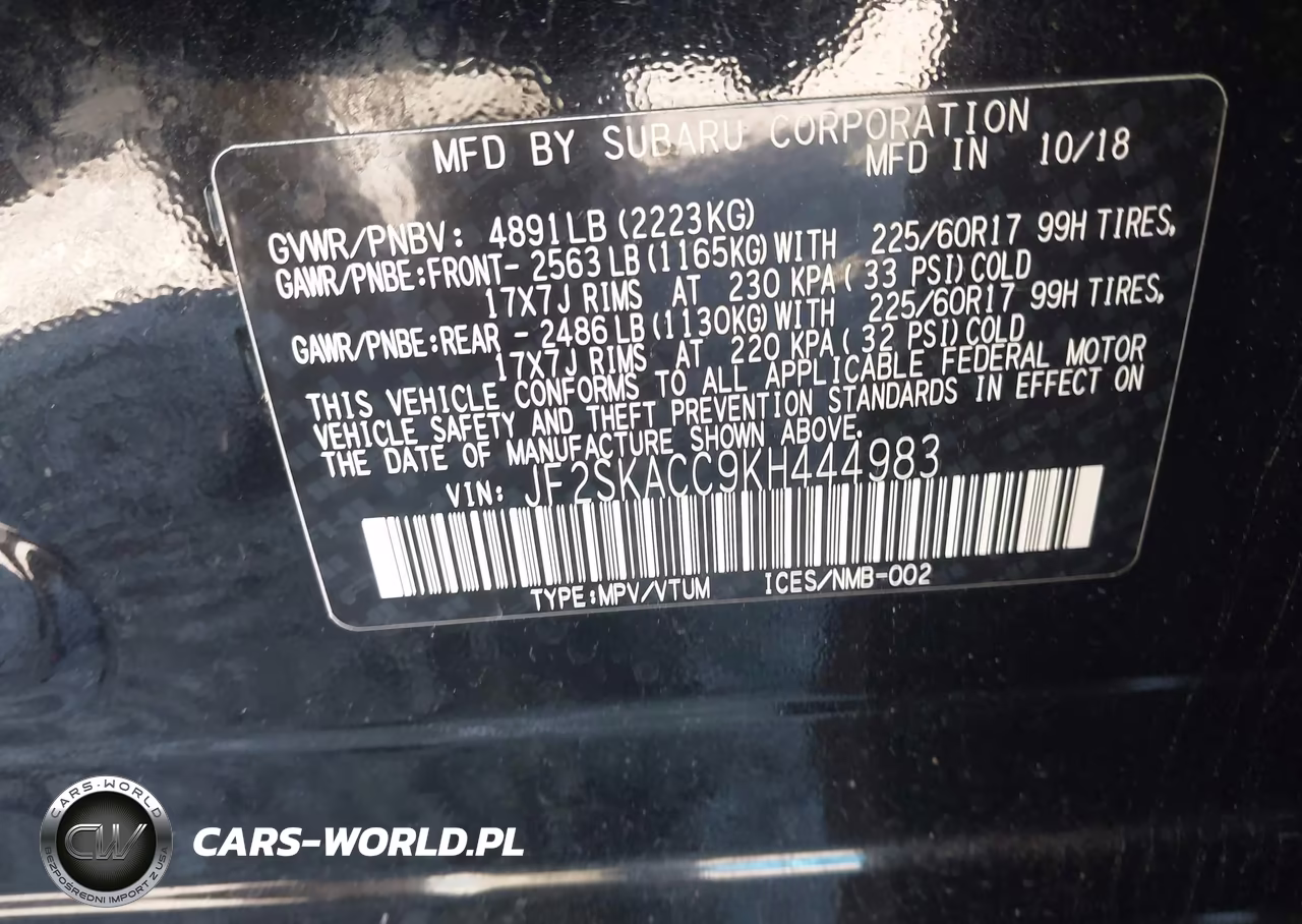 2019 Subaru Forester VIN:JF2SKACC9KH444983 - 9