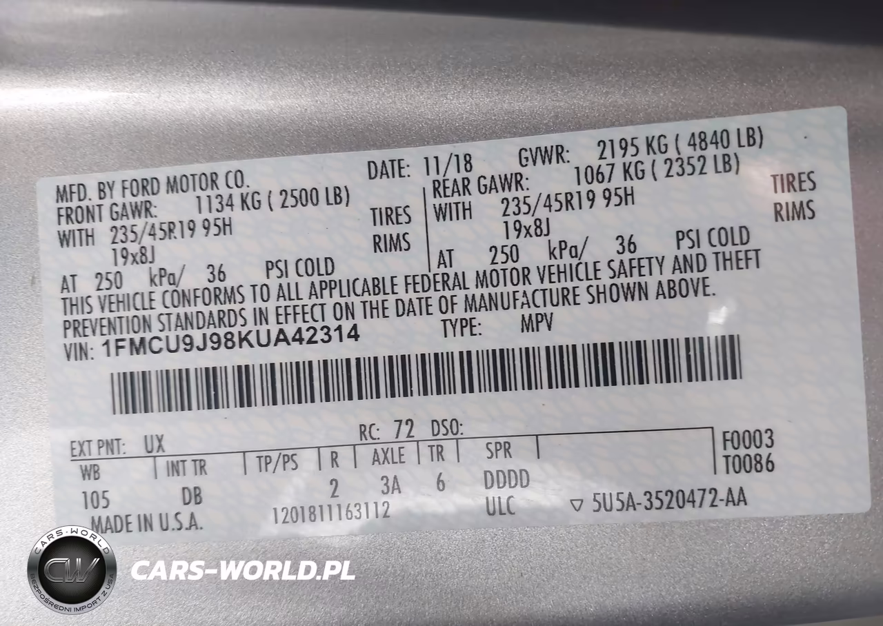 2019 Ford Escape Titanium VIN:1FMCU9J98KUA42314 - 9