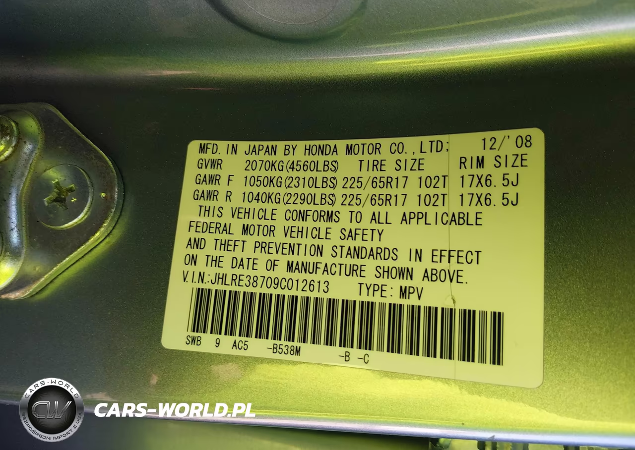2009 Honda Cr-V Ex-L VIN:JHLRE38709C012613 - 9