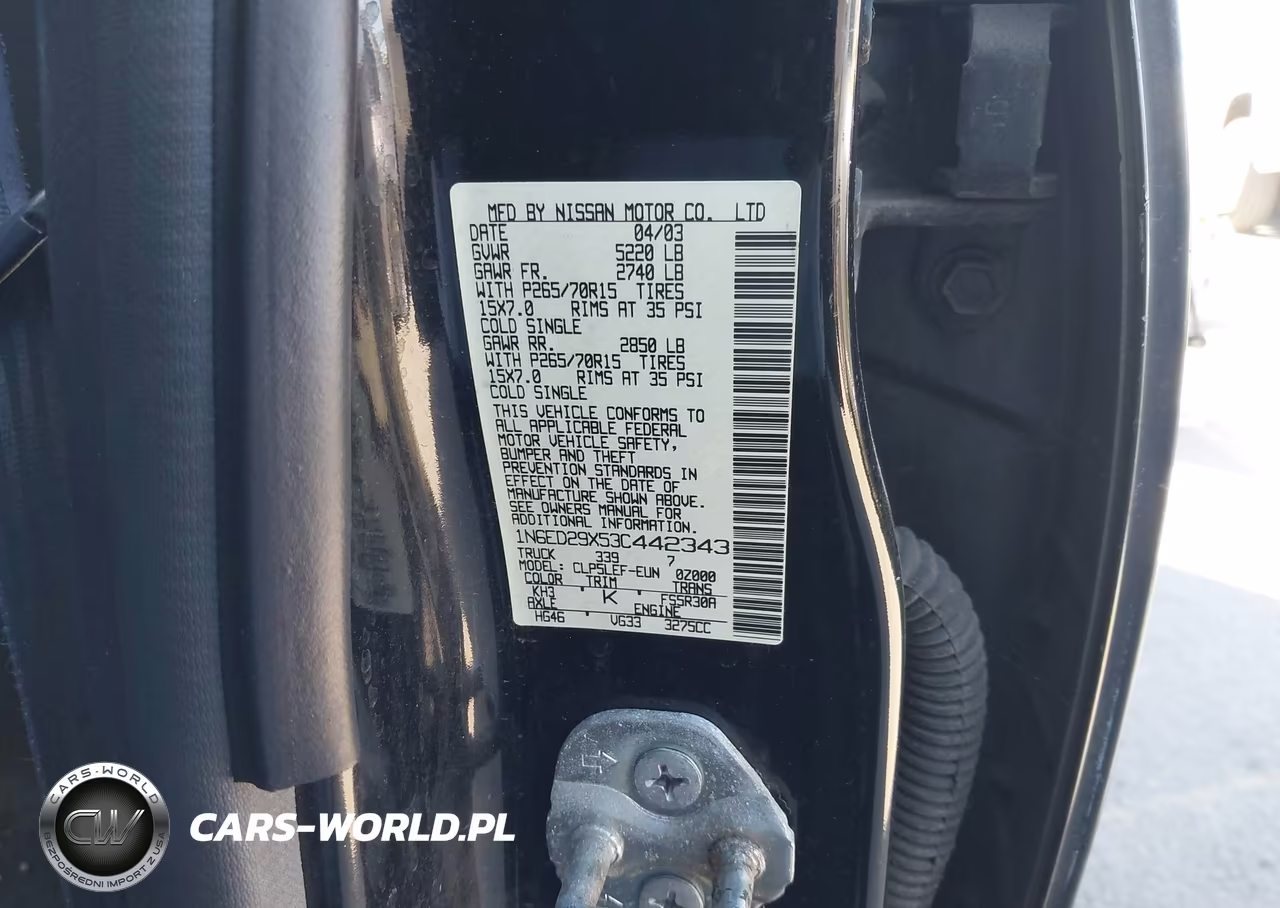 2003 Nissan Frontier Xe-V6 VIN:1N6ED29X53C442343 - 9