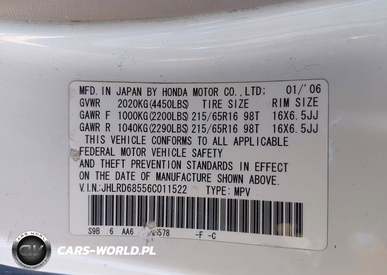 2006 Honda Cr-V Lx VIN:JHLRD68556C011522 - 9