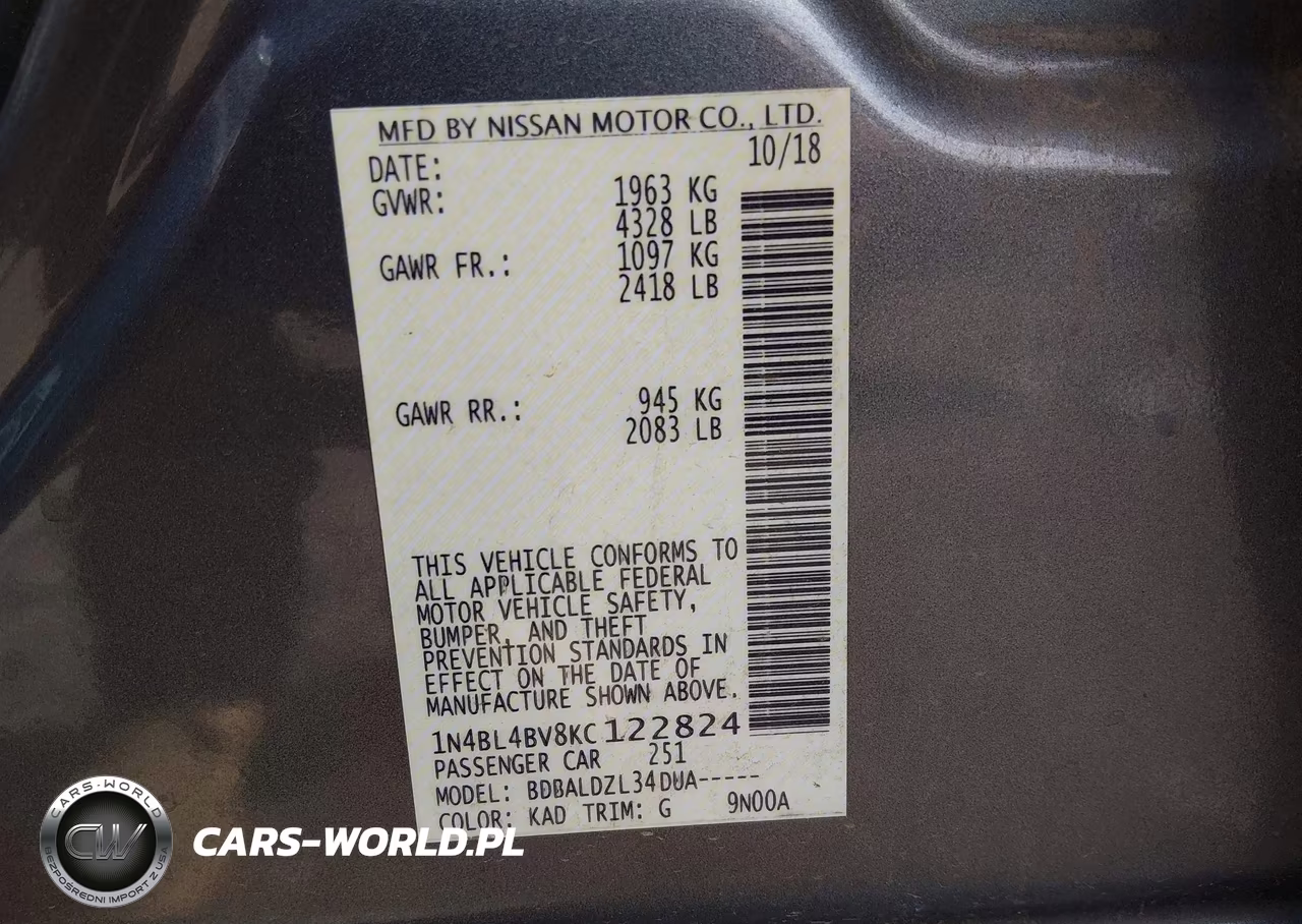 2019 Nissan Altima 2.5 S VIN:1N4BL4BV8KC122824 - 9