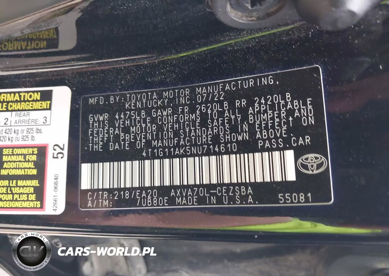 2022 Toyota Camry Se VIN:4T1G11AK5NU714610 - 9