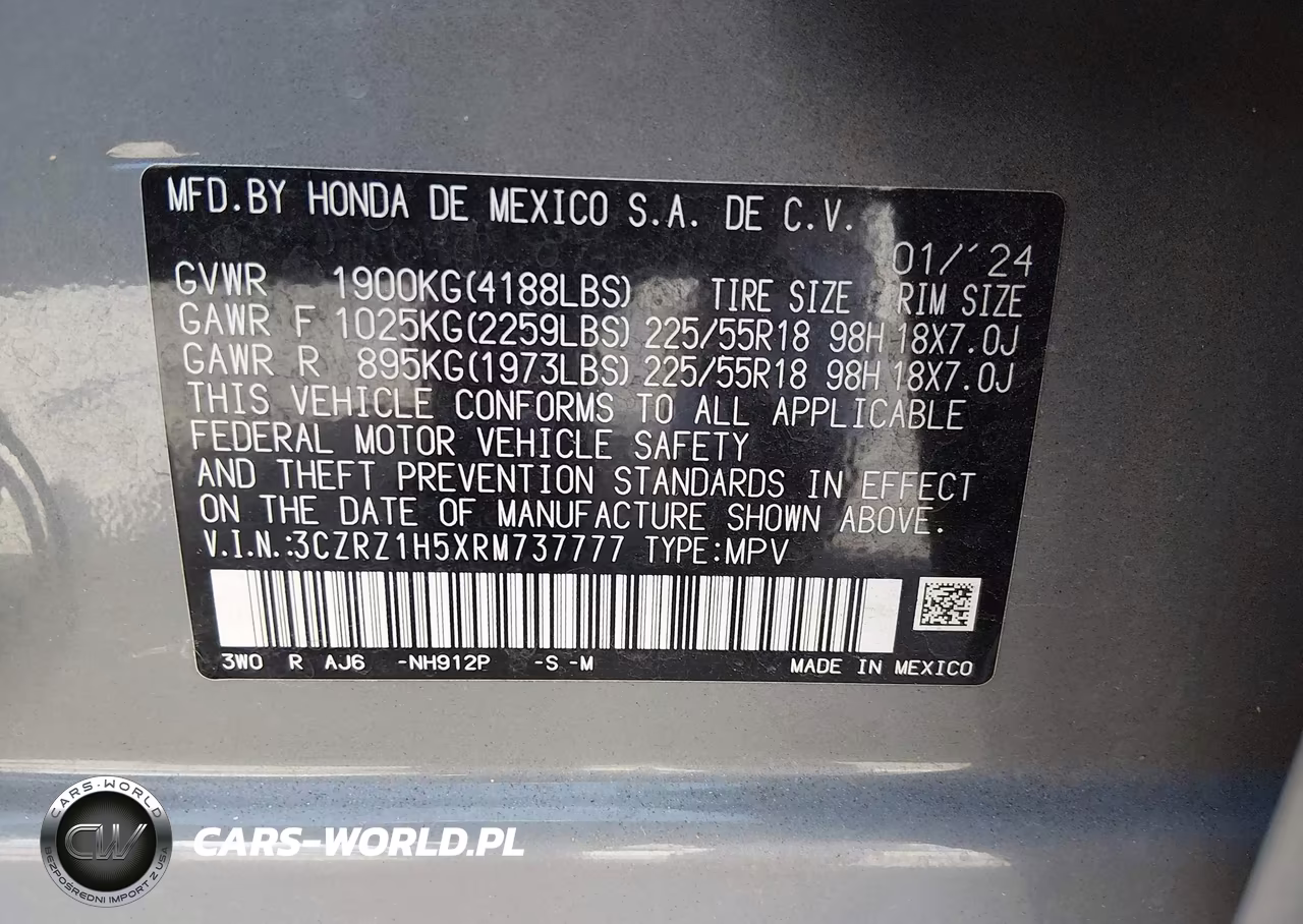 2024 Honda Hr-V 2Wd Sport-2Wd Sport W-O Bsi VIN:3CZRZ1H5XRM737777 - 9