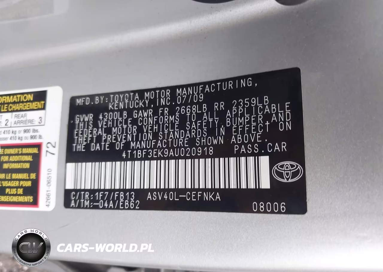 2010 Toyota Camry VIN:4T1BF3EK9AU020918 - 9
