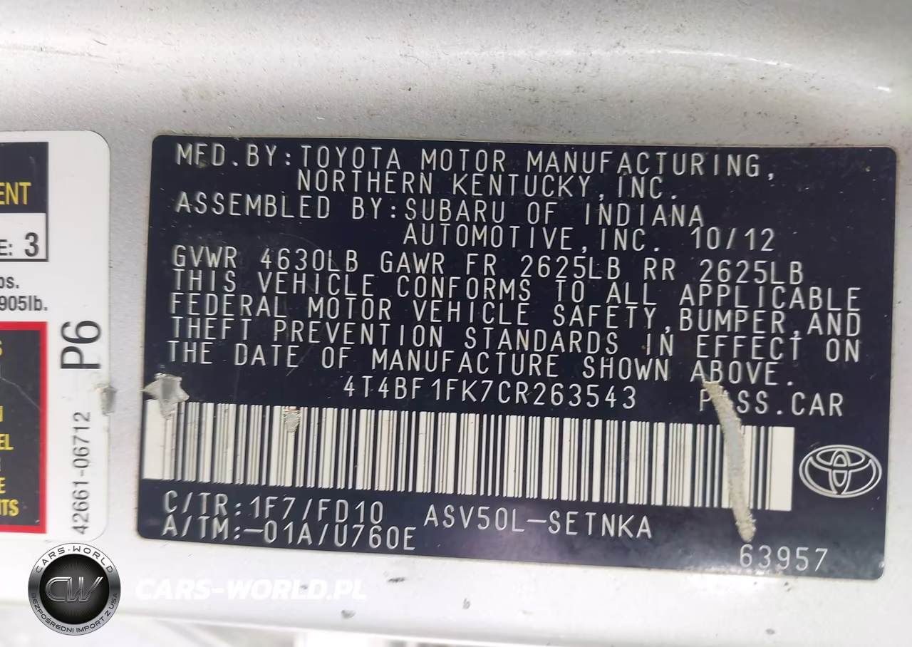 2012 Toyota Camry Le VIN:4T4BF1FK7CR263543 - 9