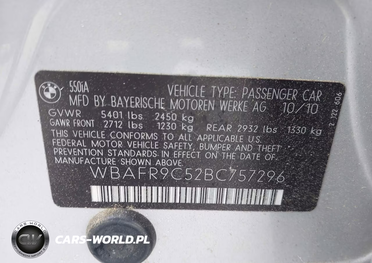 2011 BMW 550I VIN:WBAFR9C52BC757296 - 9
