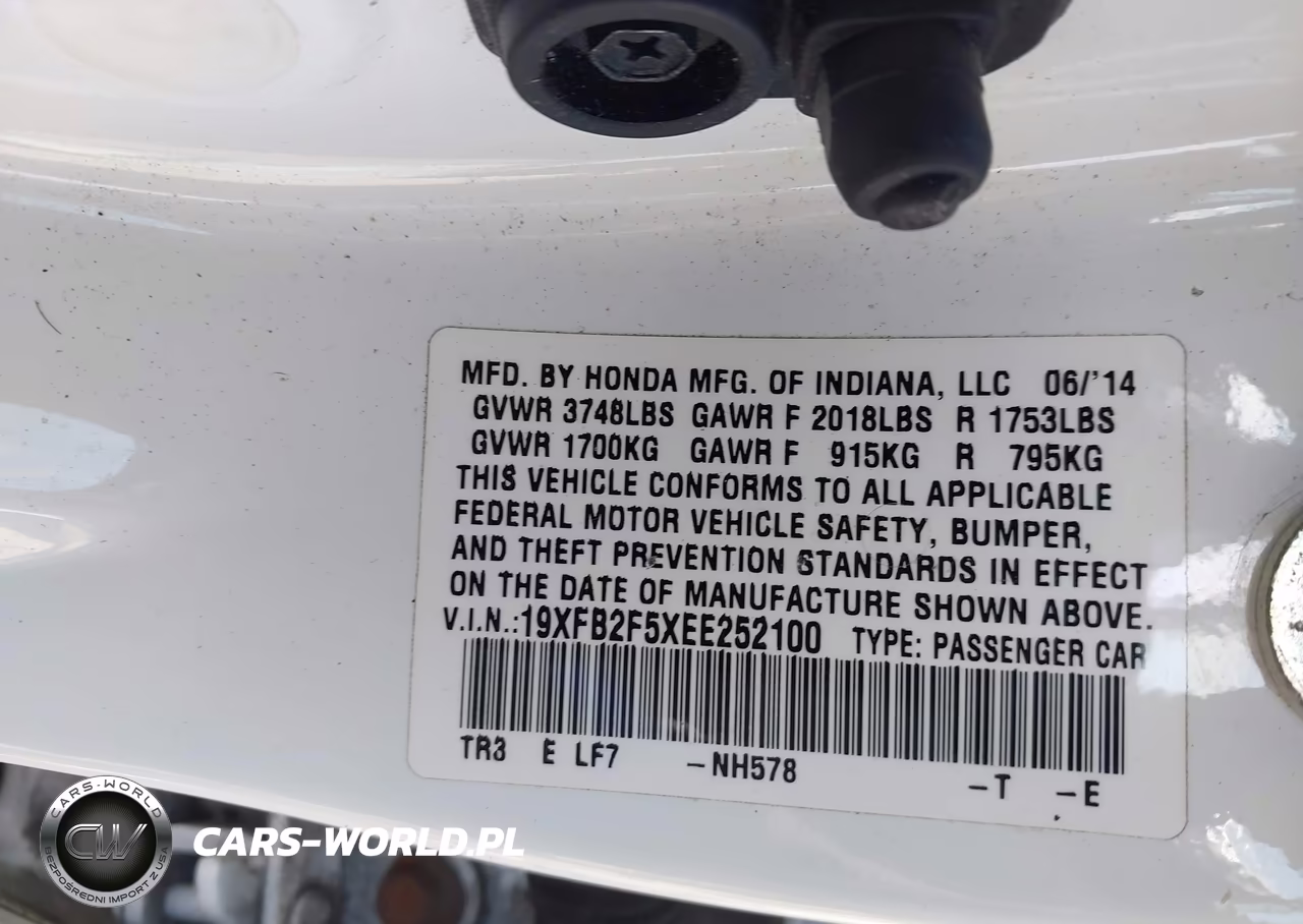 2014 Honda Civic Lx VIN:19XFB2F5XEE252100 - 9