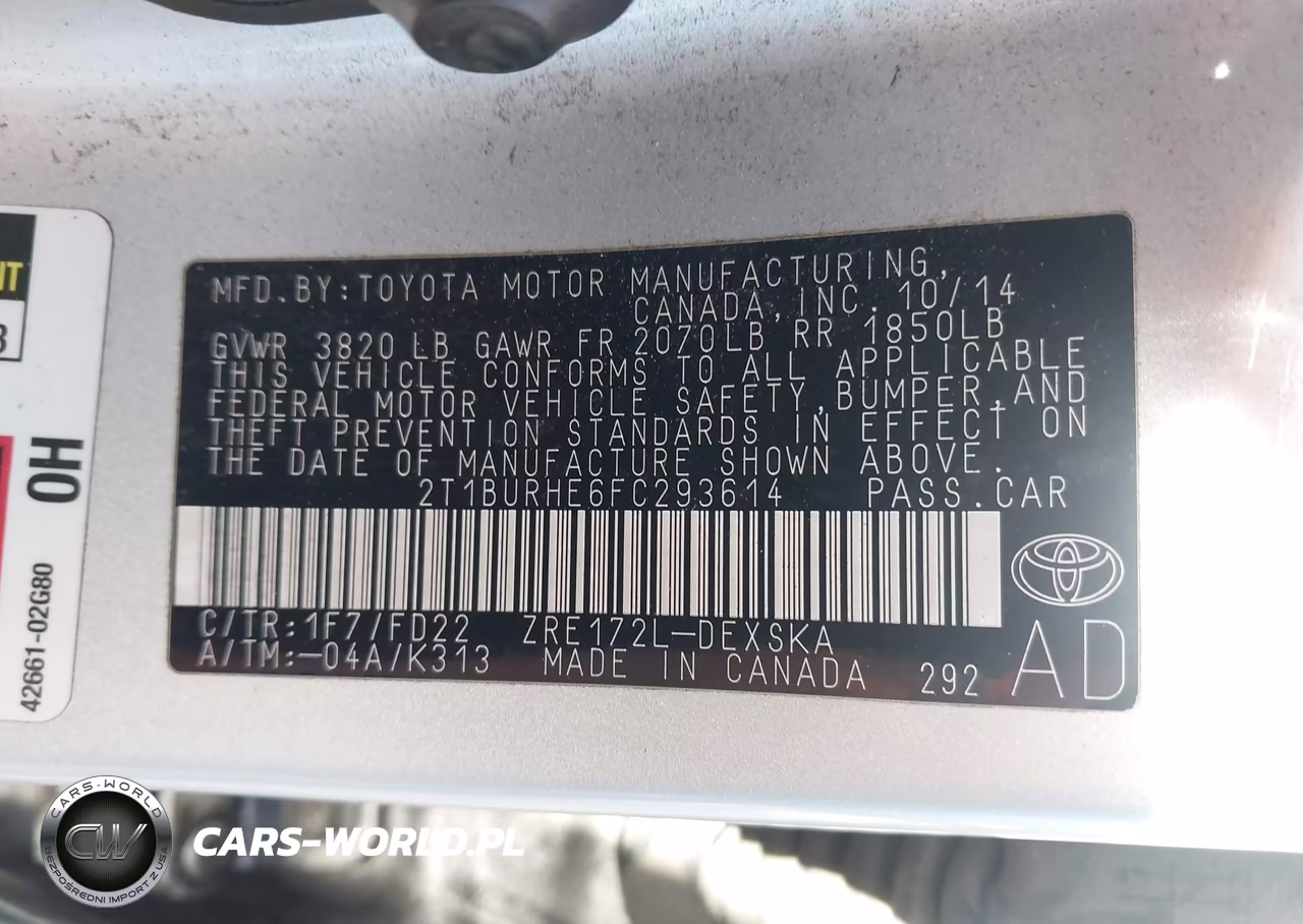 2015 Toyota Corolla S Plus VIN:2T1BURHE6FC293614 - 9