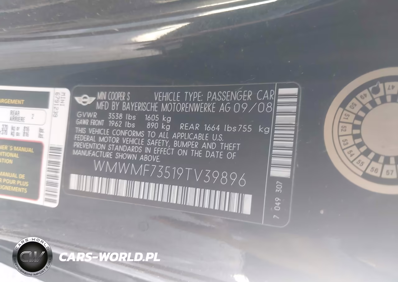 2009 Mini Cooper S VIN:WMWMF73519TV39896 - 9