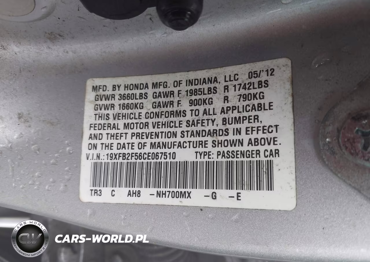 2012 Honda Civic Lx VIN:19XFB2F56CE067510 - 9