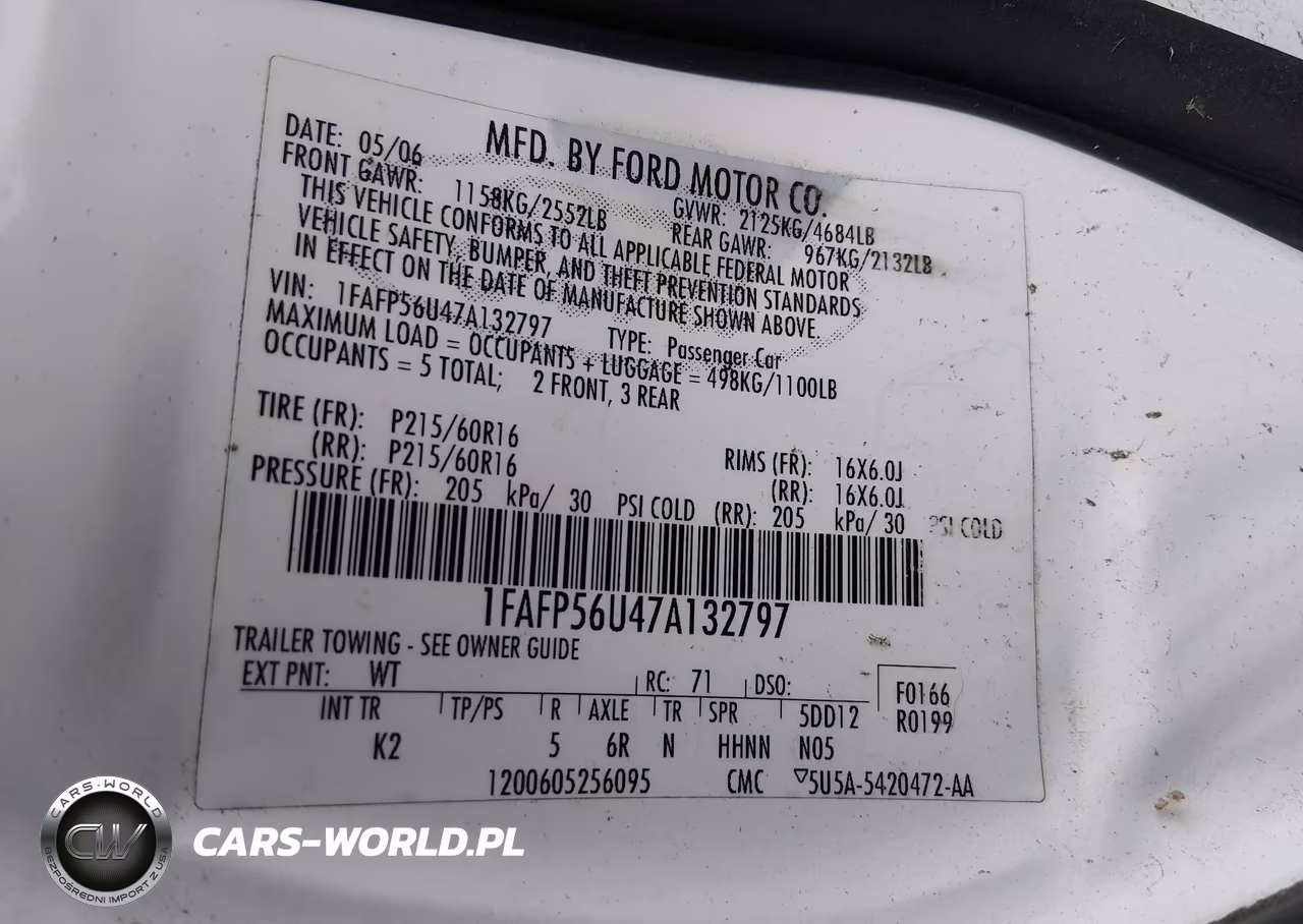 2007 Ford Taurus Sel VIN:1FAFP56U47A132797 - 9