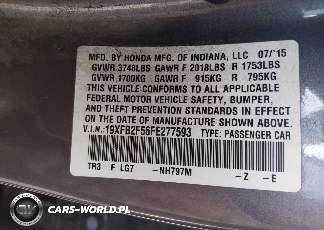 2015 Honda Civic Lx VIN:19XFB2F56FE277593 - 17