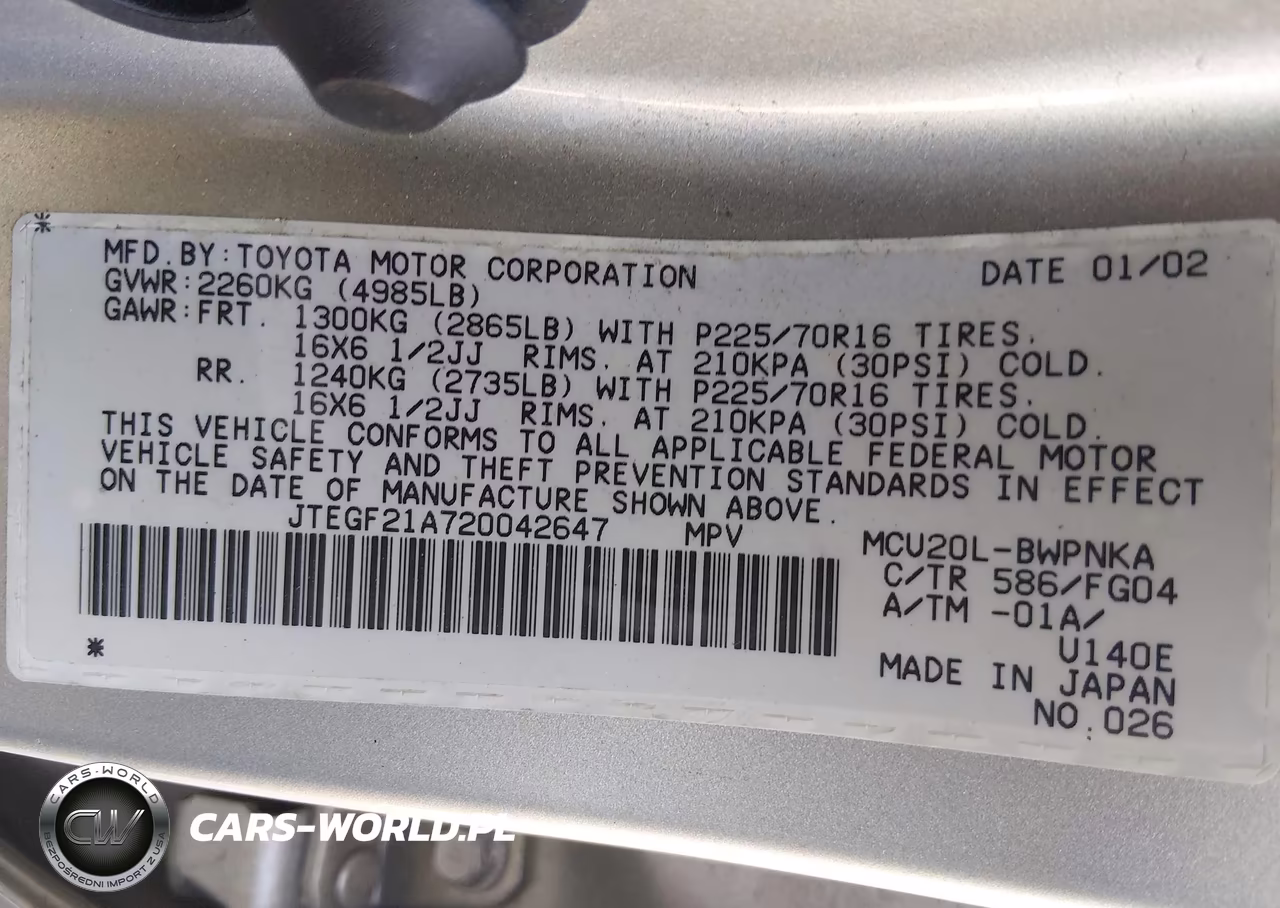2002 Toyota Highlander V6 VIN:JTEGF21A720042647 - 9