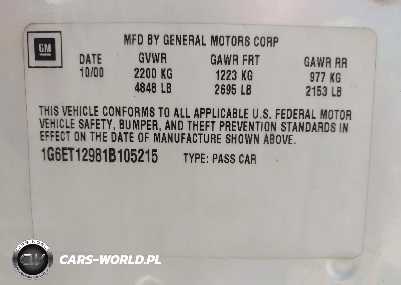 2001 Cadillac Eldorado Etc VIN:1G6ET12981B105215 - 9