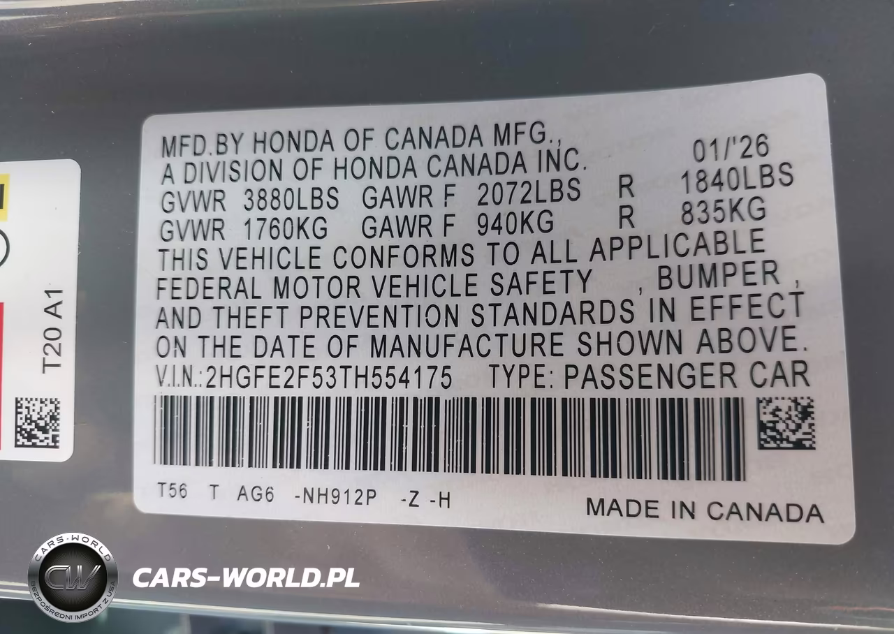 2026 Honda Civic Sport VIN:2HGFE2F53TH554175 - 9