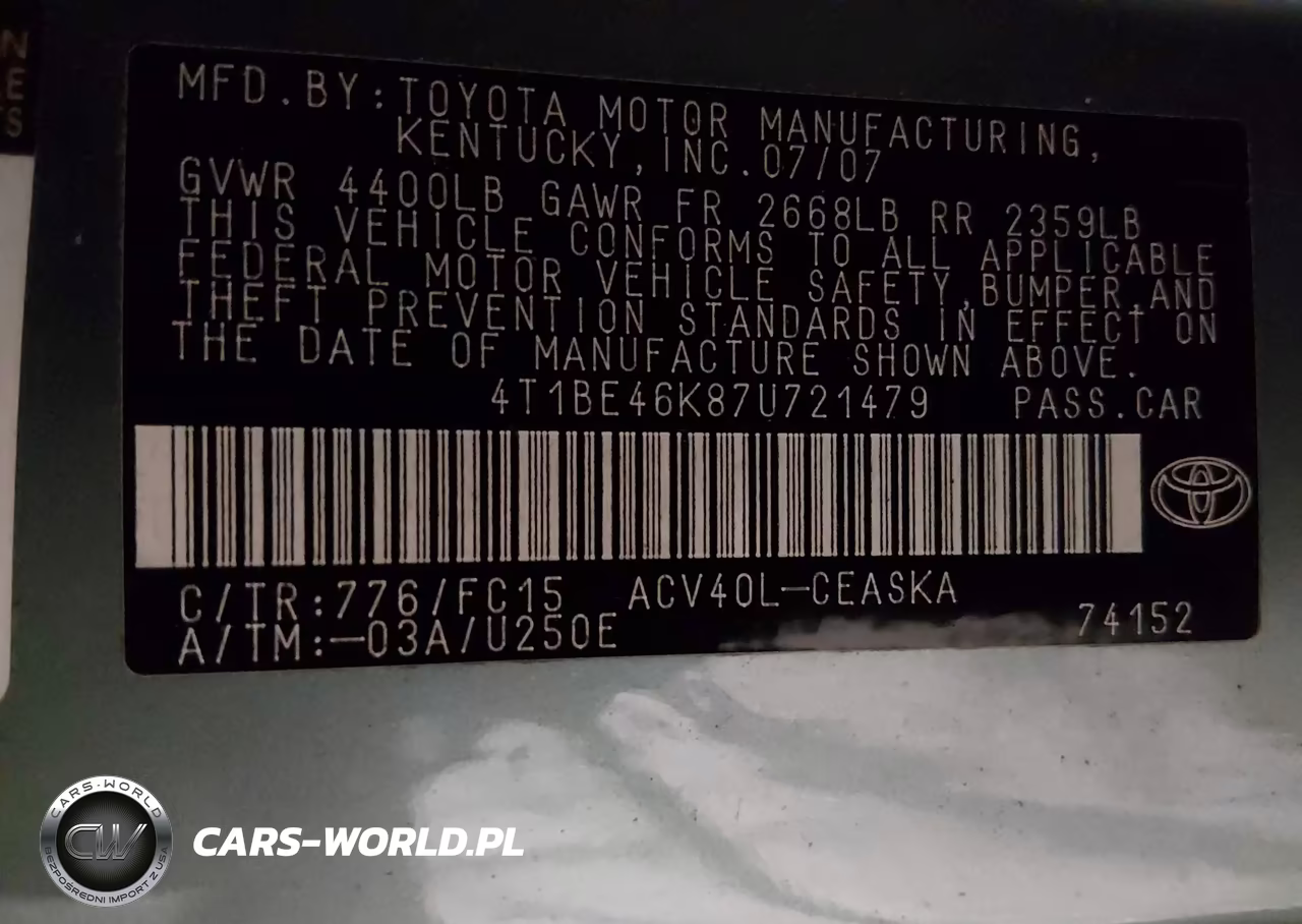 2007 Toyota Camry Se VIN:4T1BE46K87U721479 - 9