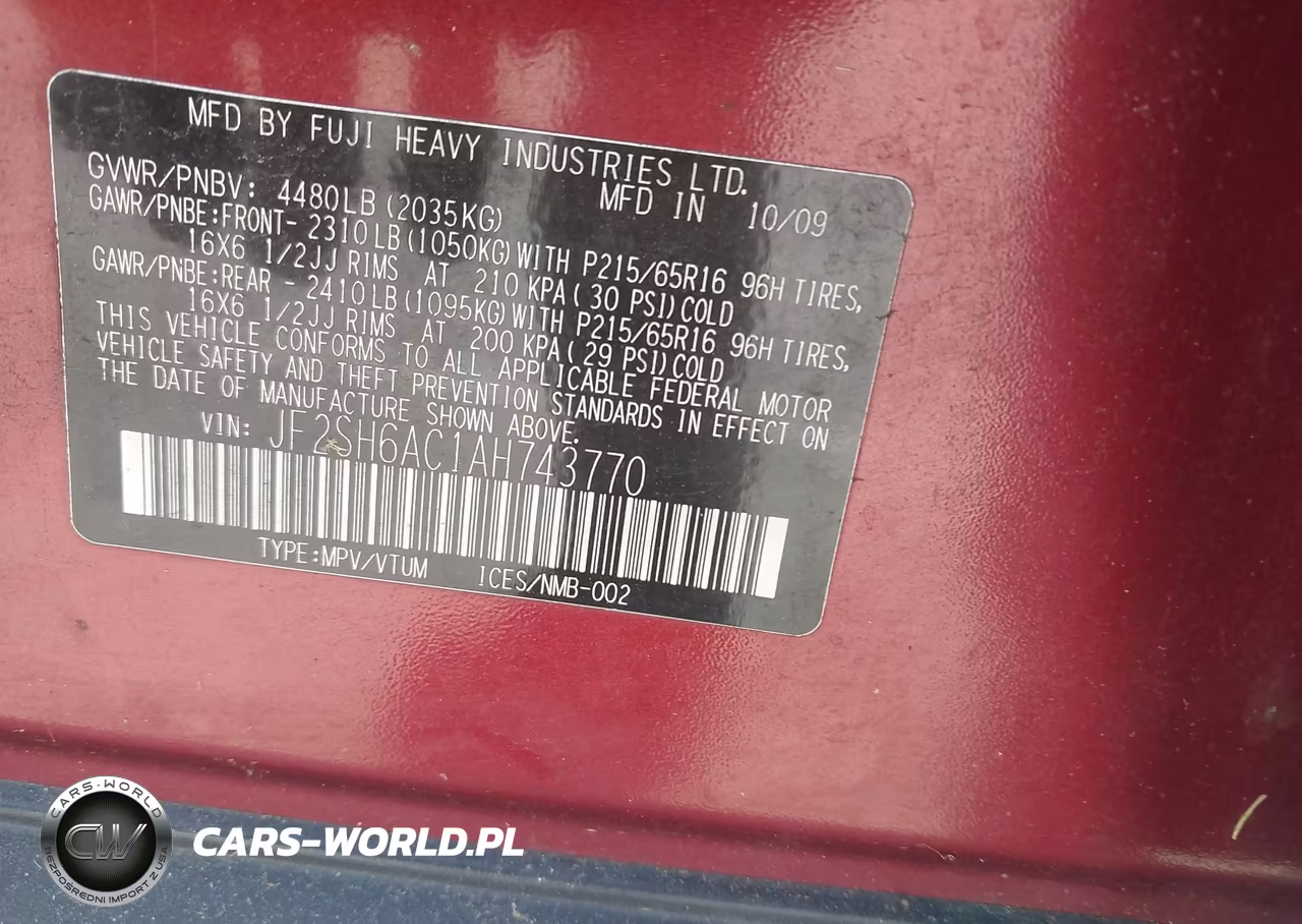 2010 Subaru Forester 2.5X VIN:JF2SH6AC1AH743770 - 9