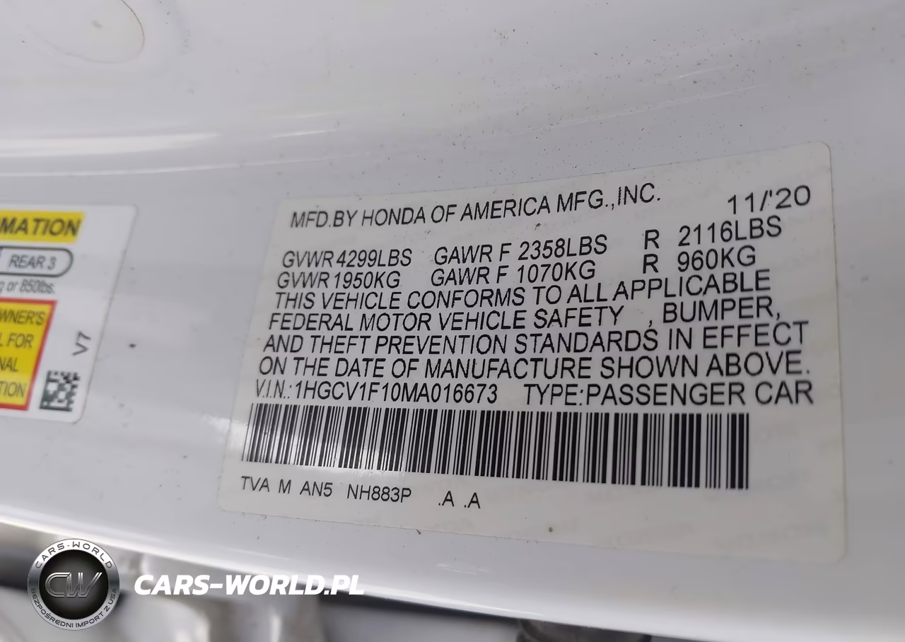 2021 Honda Accord Lx VIN:1HGCV1F10MA016673 - 9