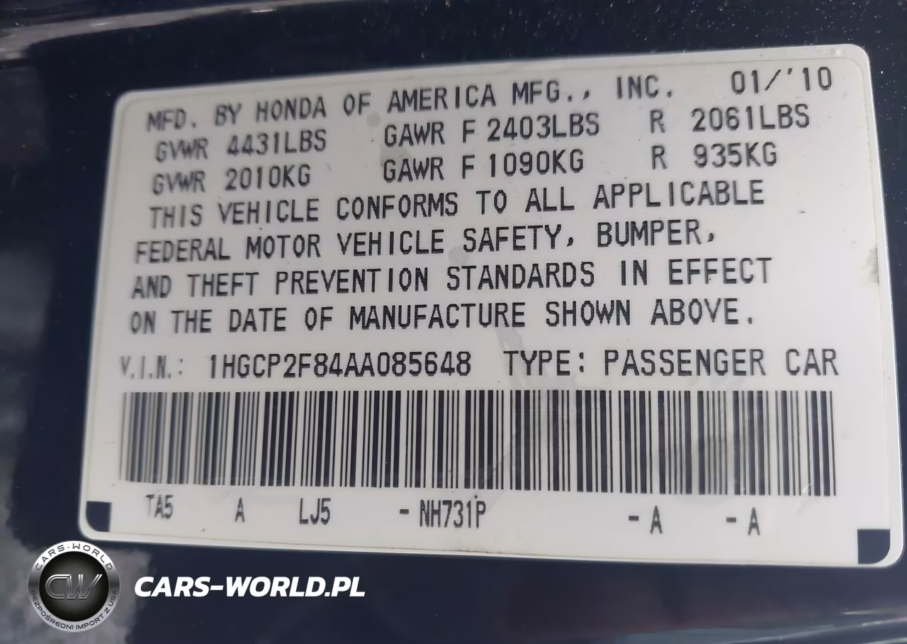 2010 Honda Accord 2.4 Ex-L VIN:1HGCP2F84AA085648 - 9