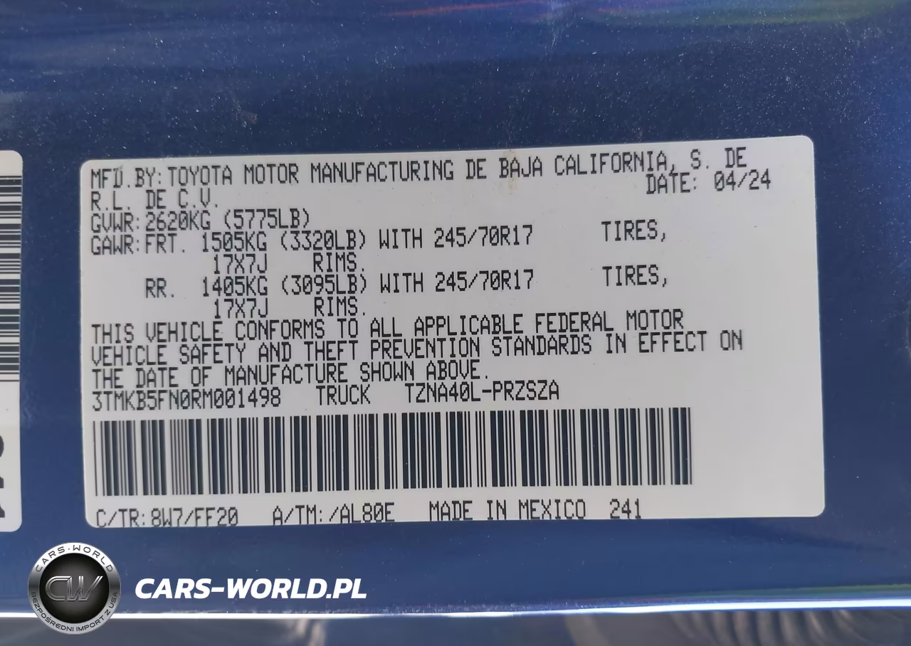 2024 Toyota Tacoma Sr5 VIN:3TMKB5FN0RM001498 - 9