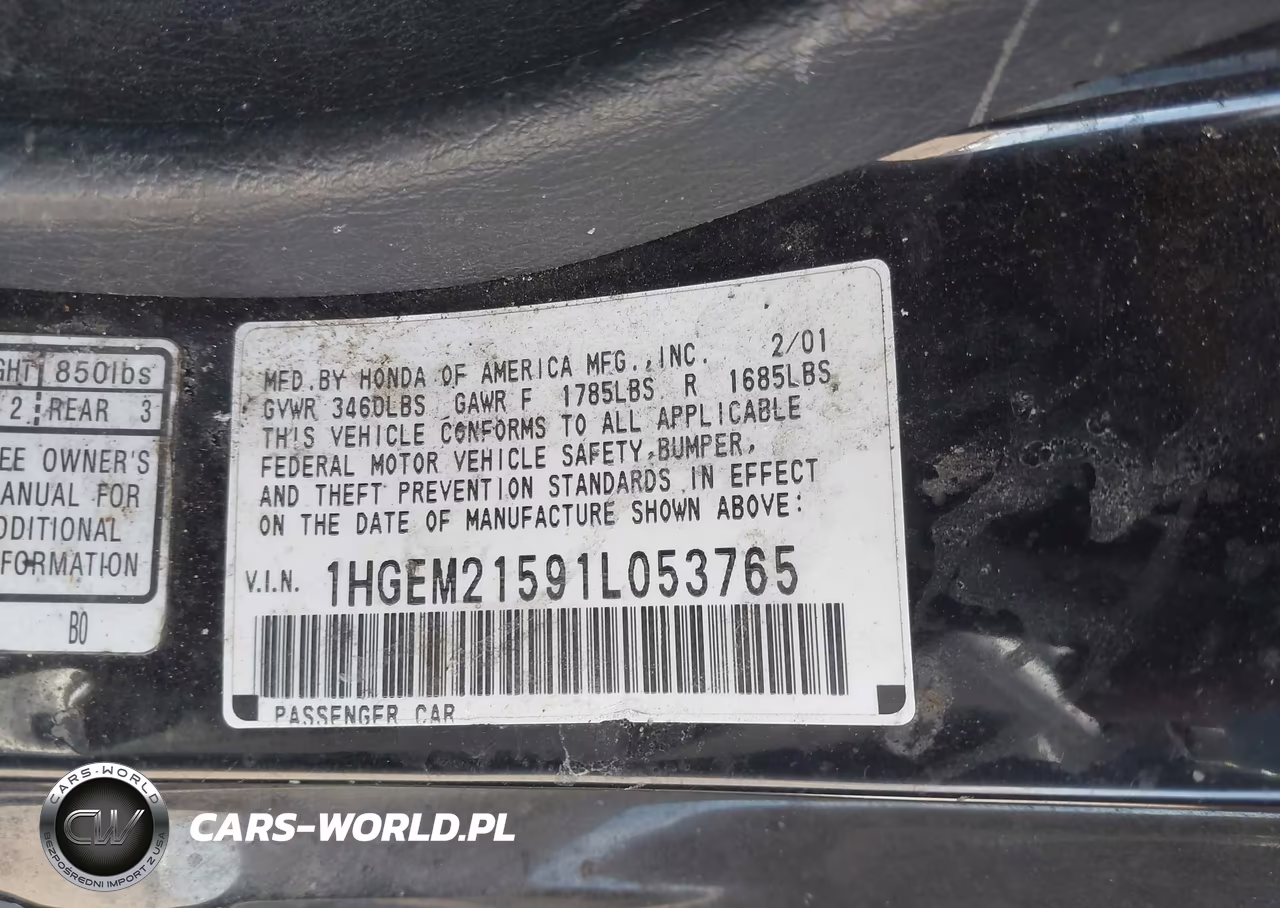 2001 Honda Civic Lx VIN:1HGEM21591L053765 - 9