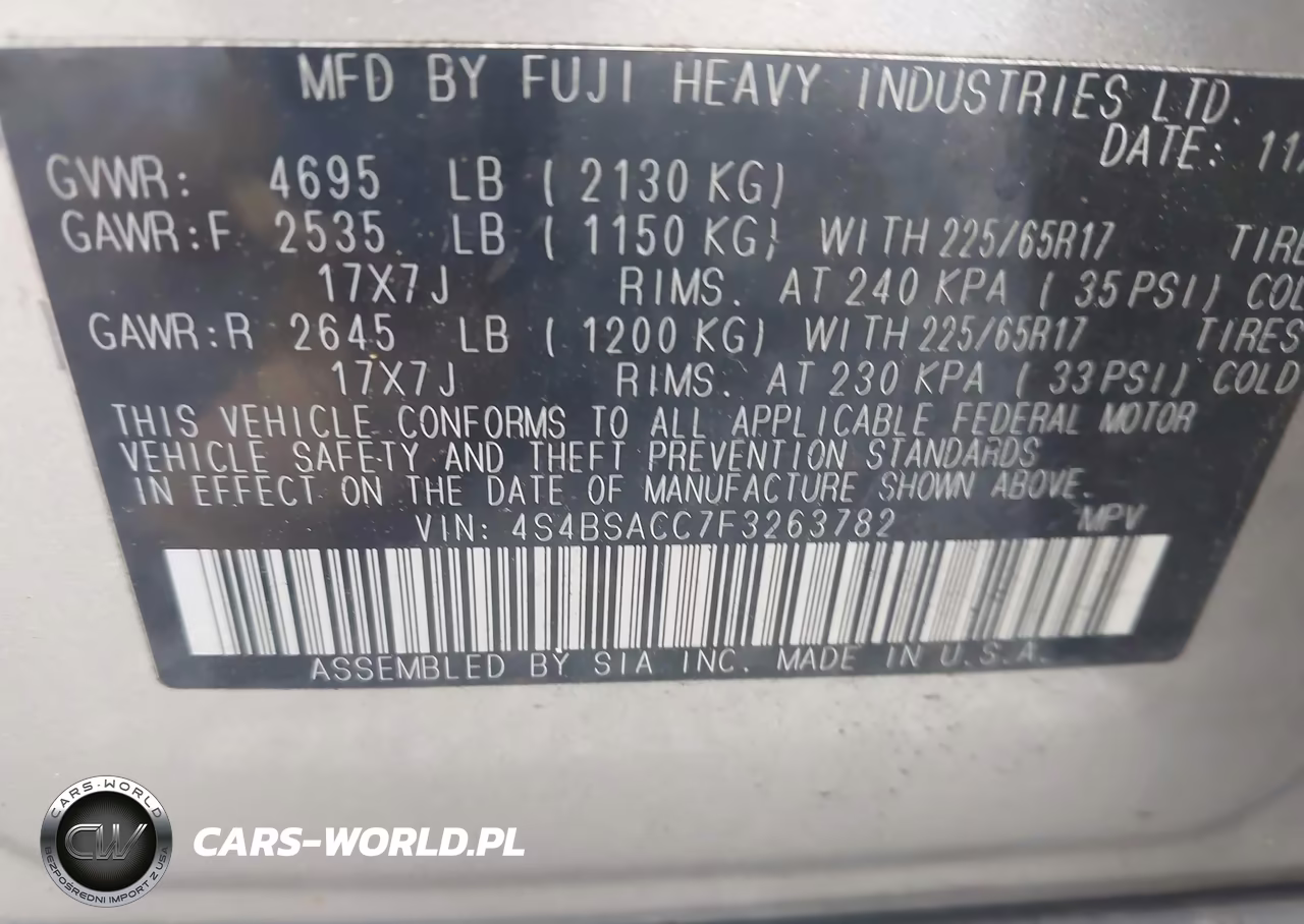 2015 Subaru Outback 2.5I Premium VIN:4S4BSACC7F3263782 - 9