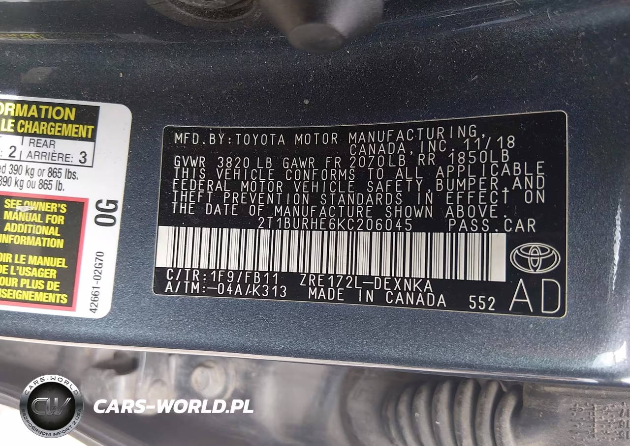 2019 Toyota Corolla Le VIN:2T1BURHE6KC206045 - 9