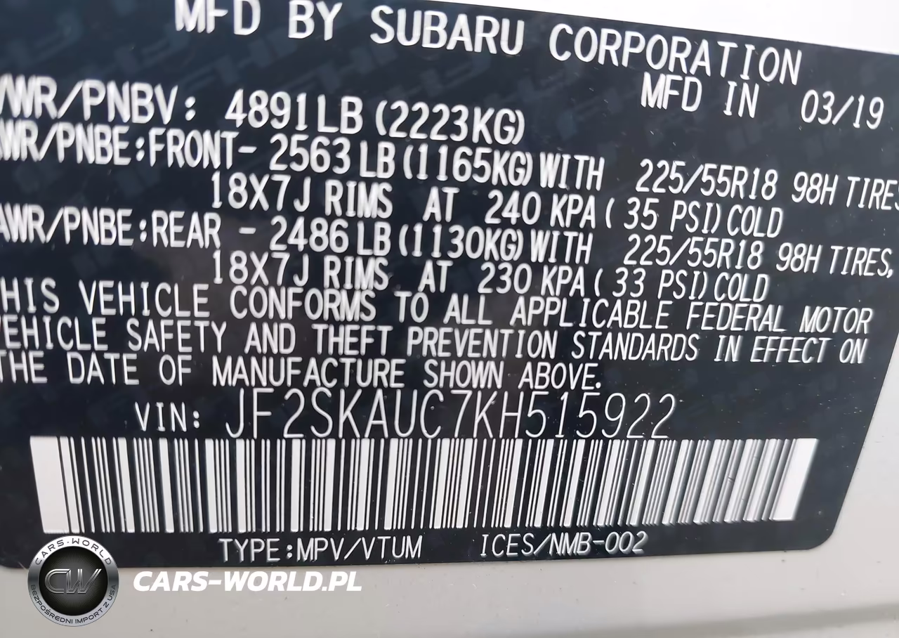 2019 Subaru Forester Limited VIN:JF2SKAUC7KH515922 - 9