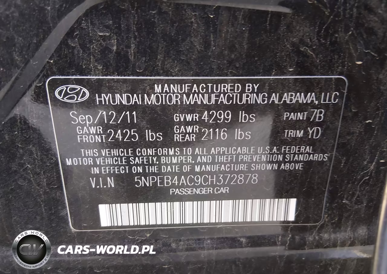 2012 Hyundai Sonata Gls VIN:5NPEB4AC9CH372878 - 9