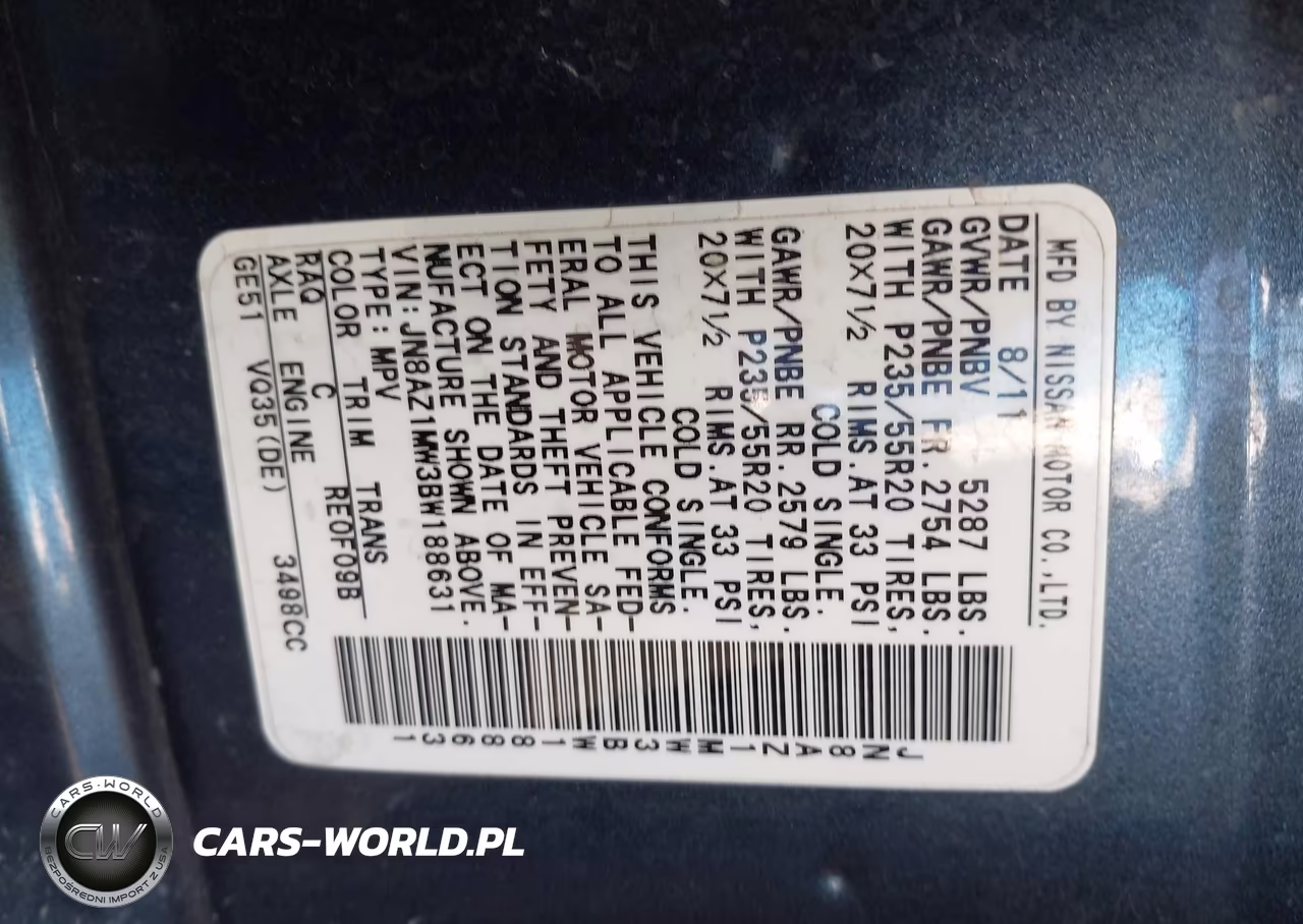 2011 Nissan Murano Le VIN:JN8AZ1MW3BW188631 - 9