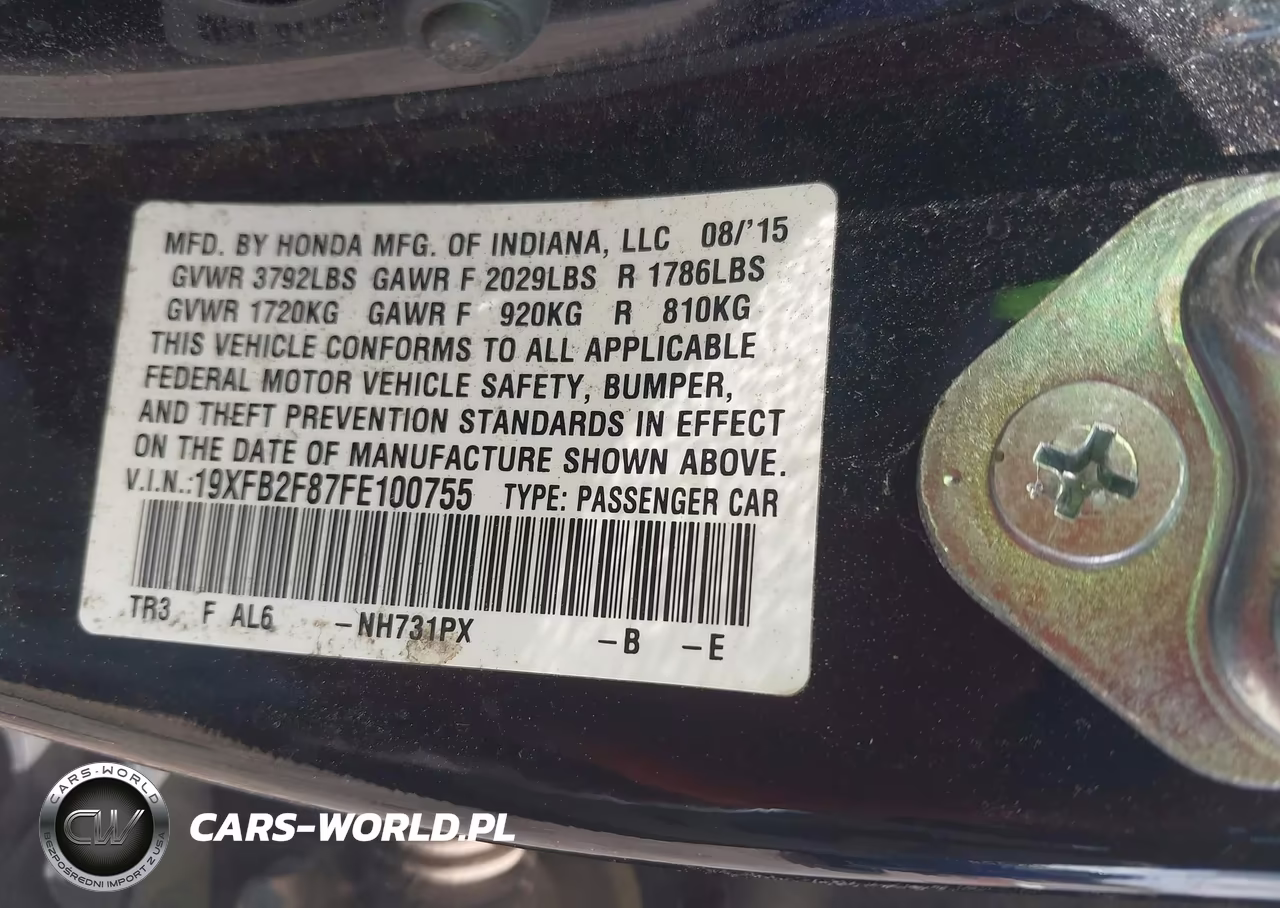 2015 Honda Civic Ex VIN:19XFB2F87FE100755 - 9
