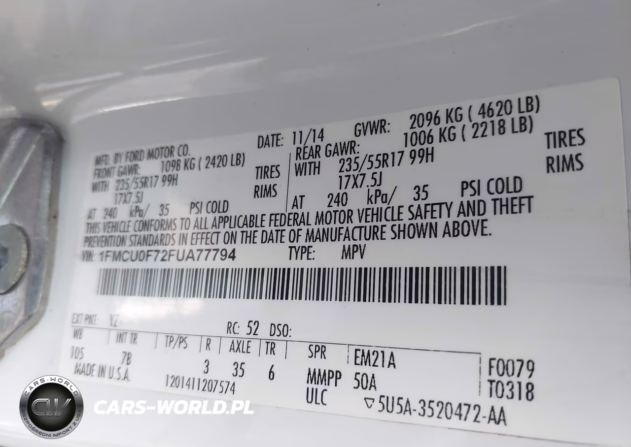 2015 Ford Escape S VIN:1FMCU0F72FUA77794 - 9