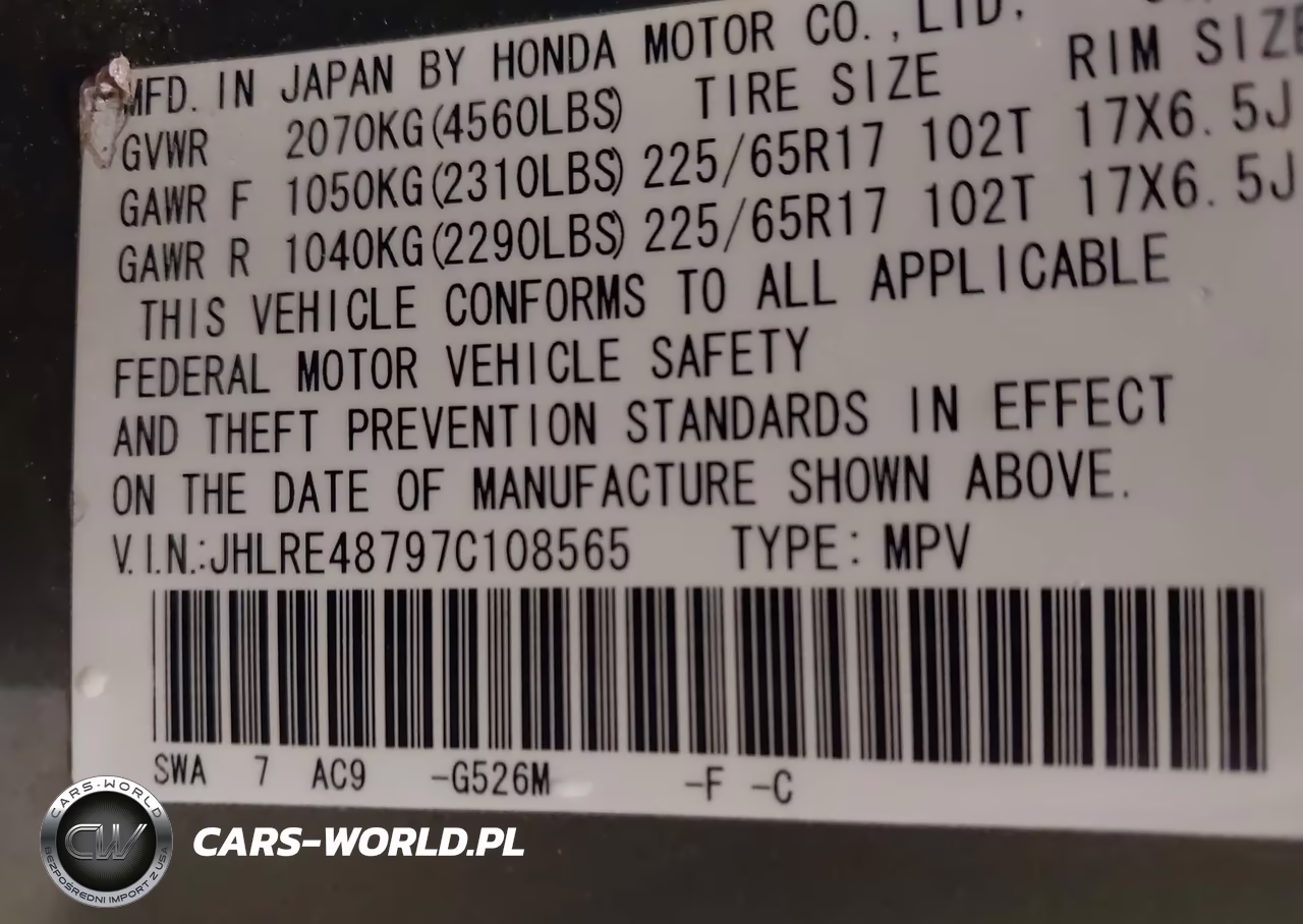 2007 Honda Cr-V Ex-L VIN:JHLRE48797C108565 - 9