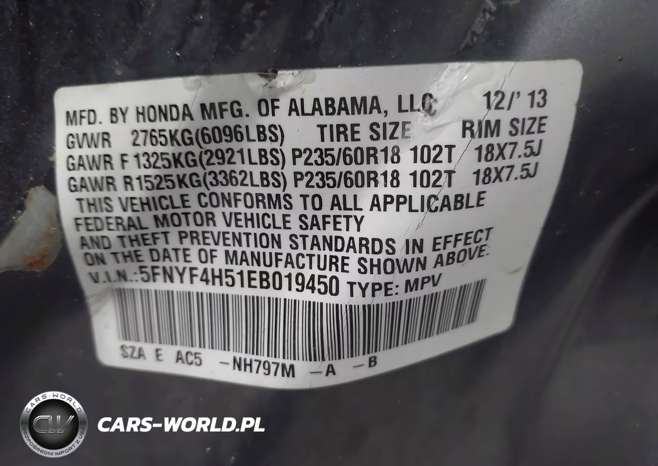 2014 Honda Pilot Ex-L VIN:5FNYF4H51EB019450 - 9