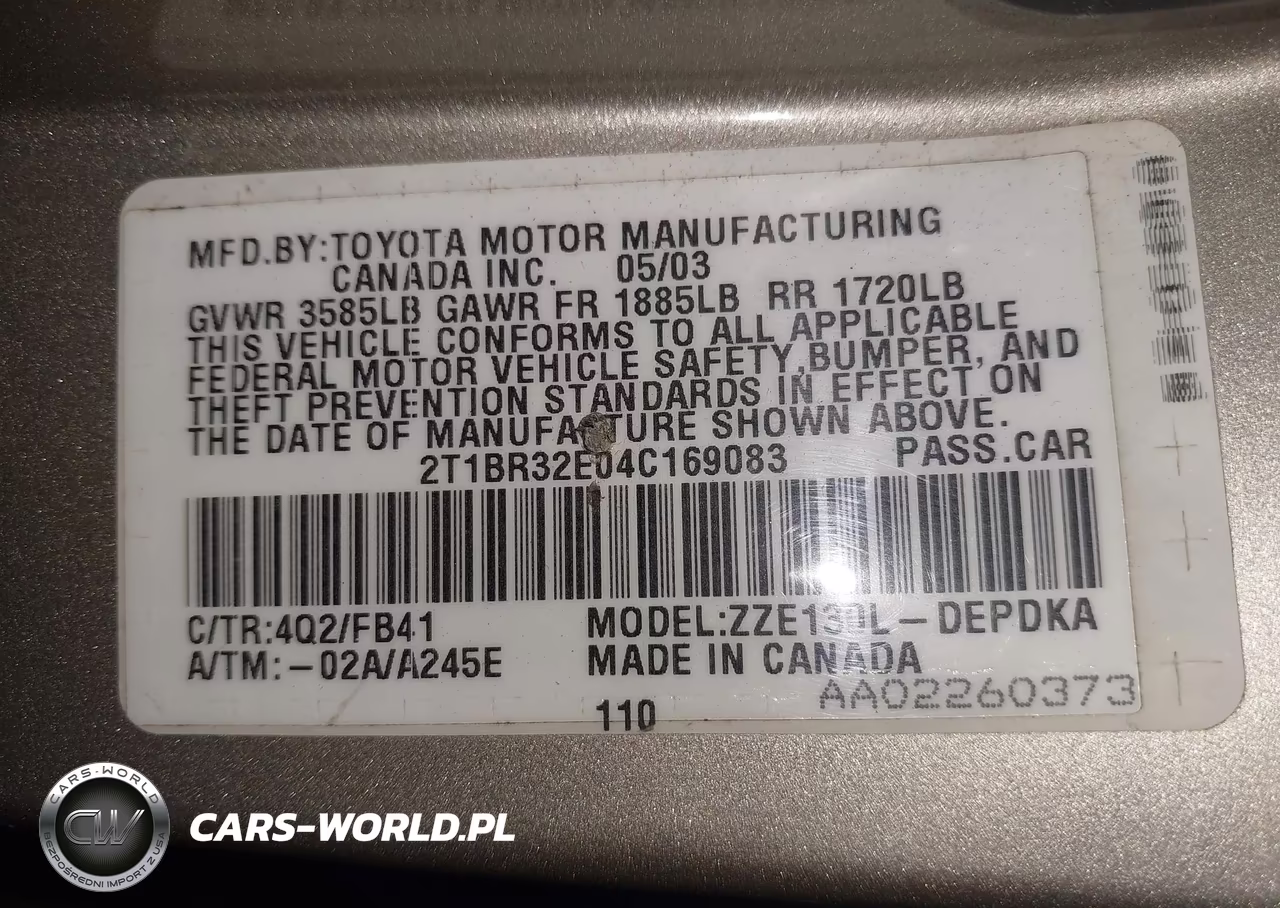 2004 Toyota Corolla Ce VIN:2T1BR32E04C169083 - 9