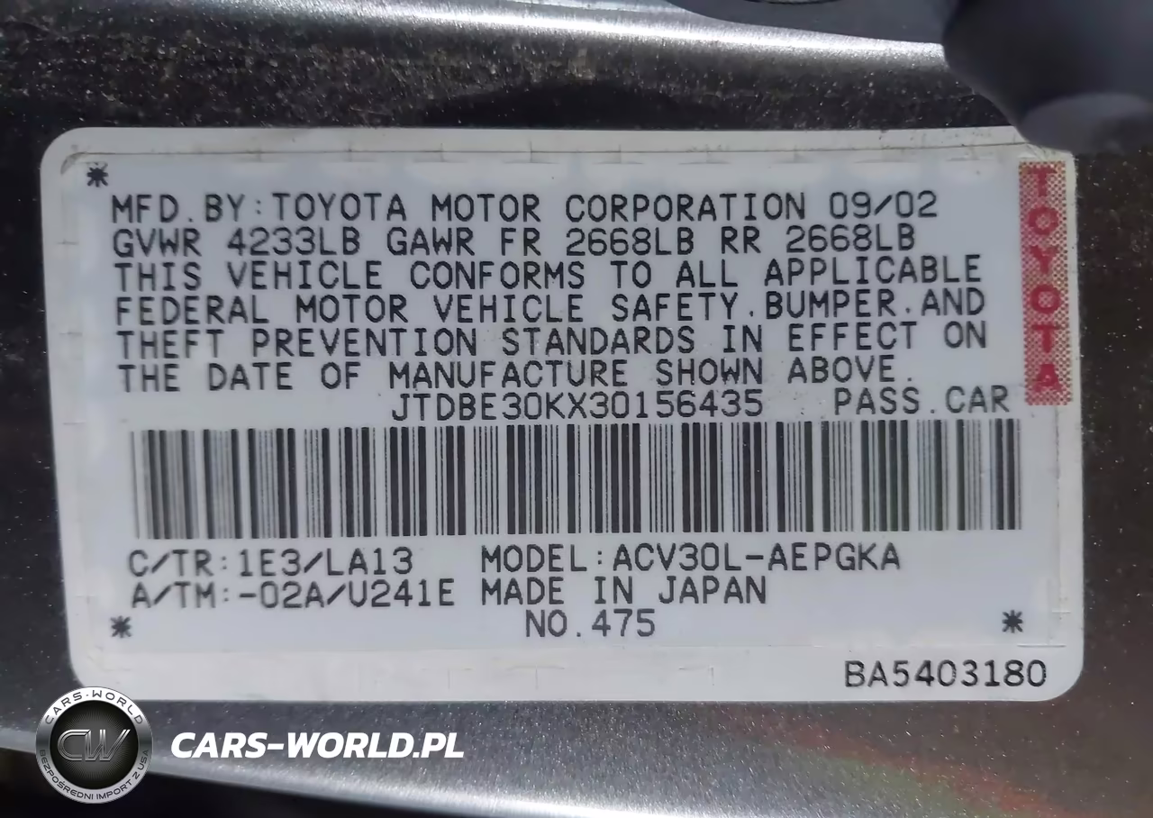 2003 Toyota Camry Xle VIN:JTDBE30KX30156435 - 9
