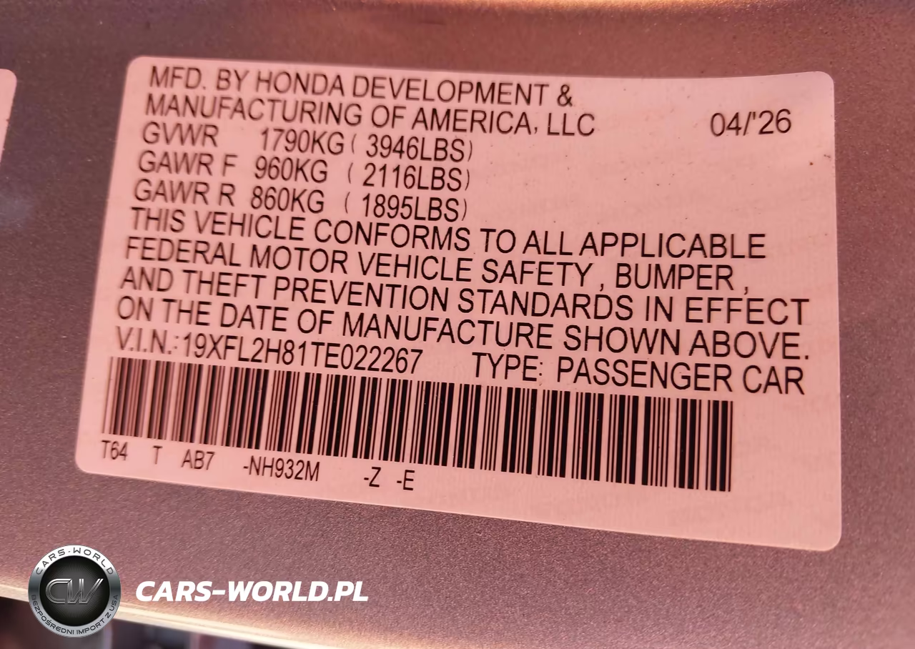 2026 Honda Civic Sport VIN:19XFL2H81TE022267 - 9
