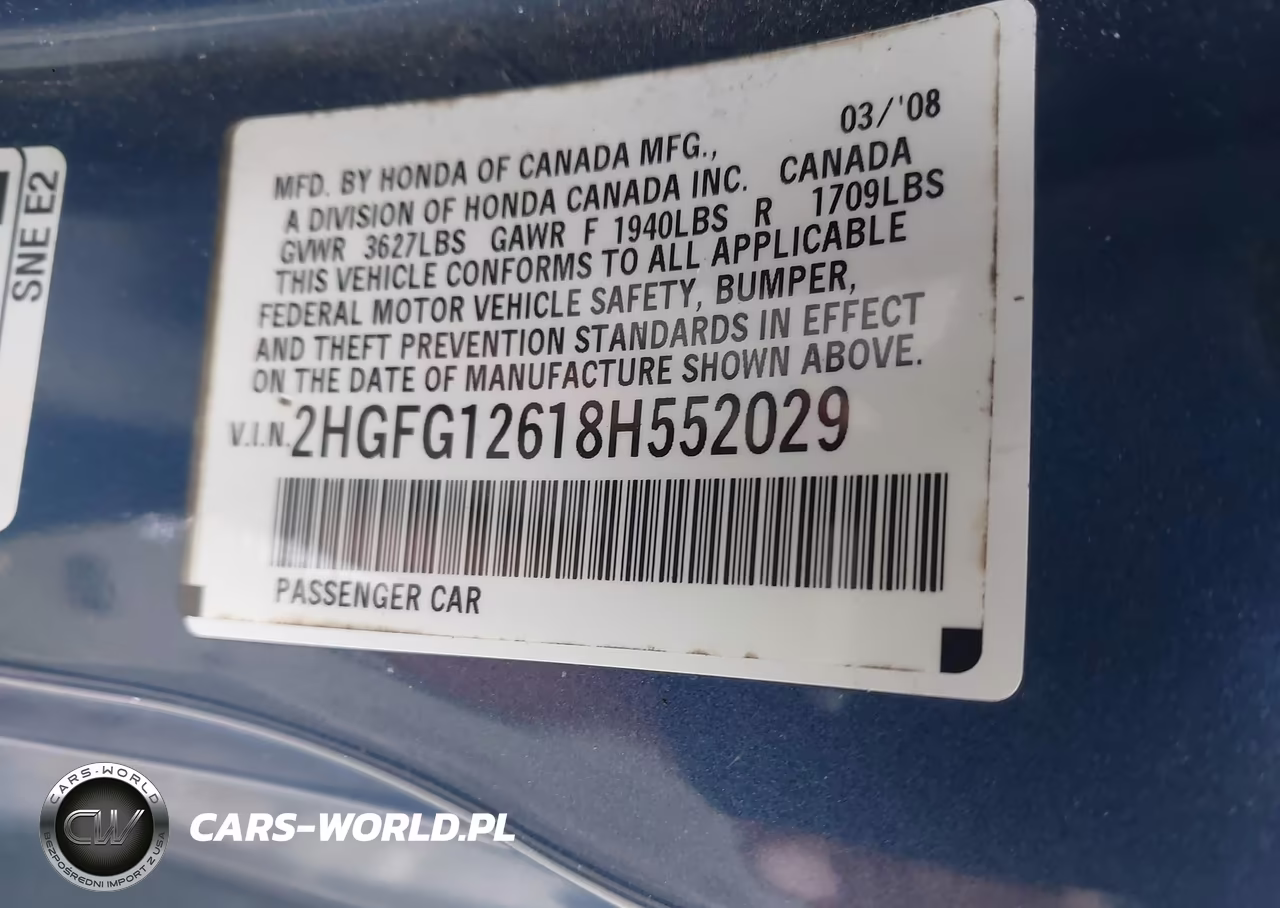2008 Honda Civic Lx VIN:2HGFG12618H552029 - 9