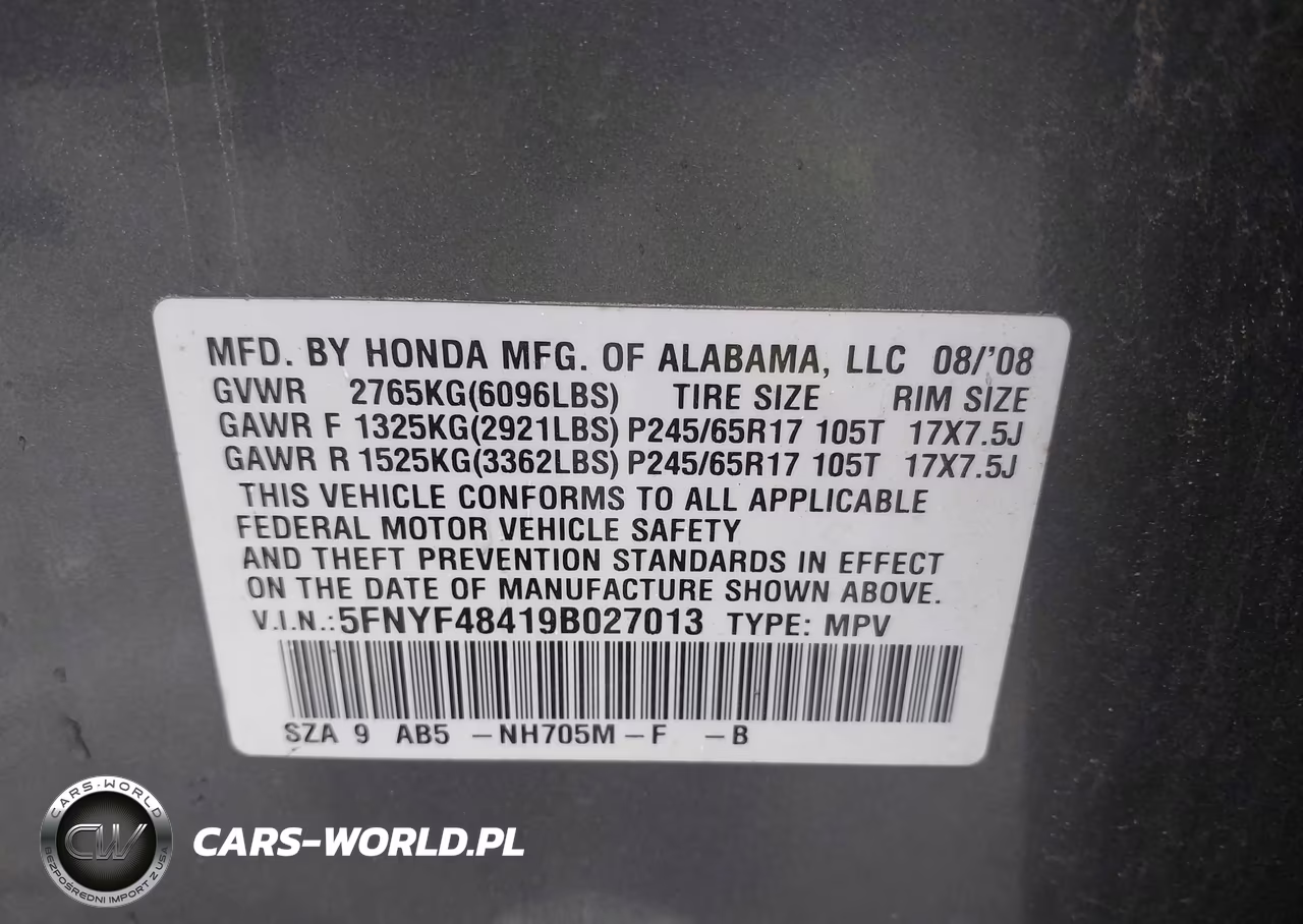 2009 Honda Pilot Ex VIN:5FNYF48419B027013 - 9